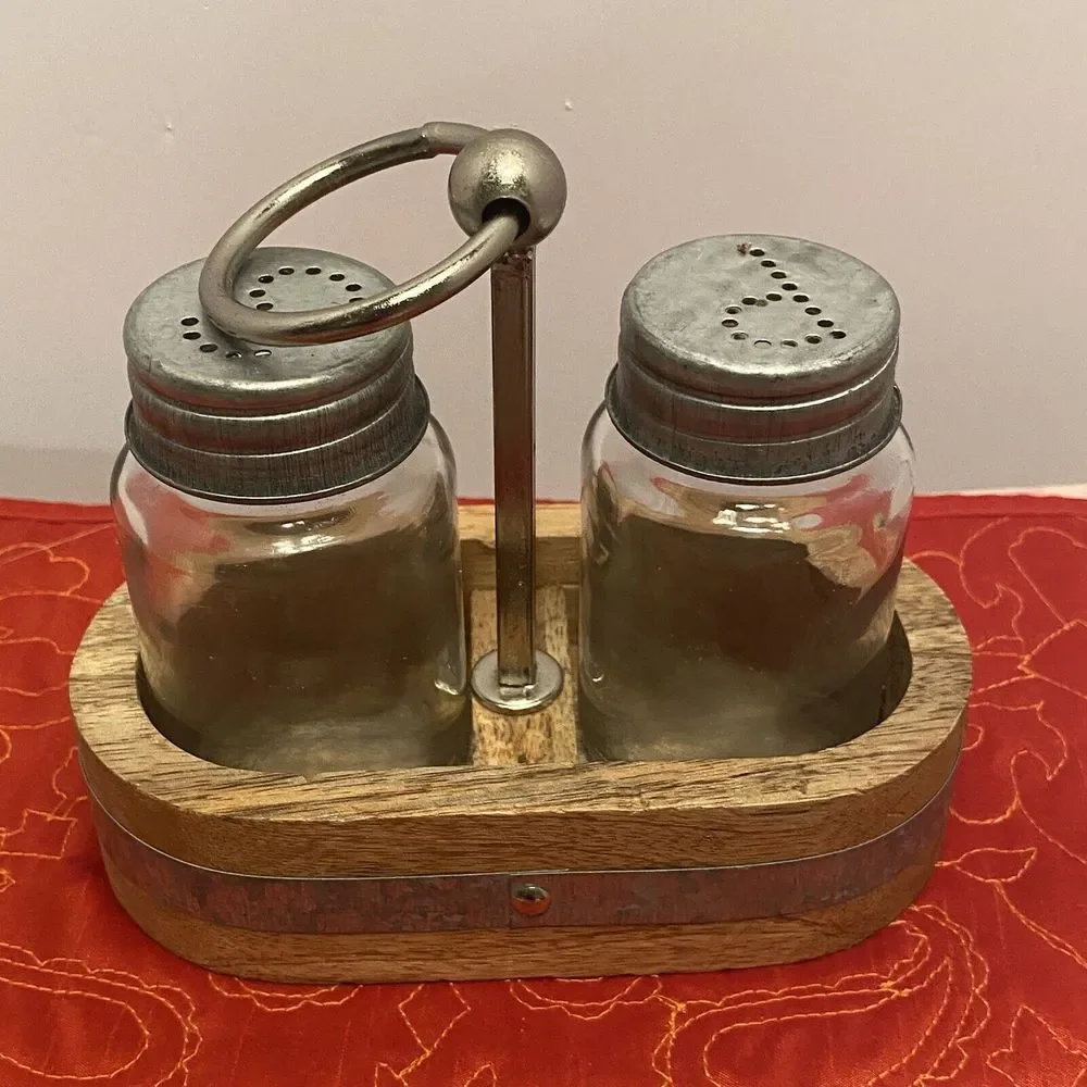 Farmhouse Round Shaped‎ Brushed Nickel Finish Salt & Pepper Shakers Cottagecore